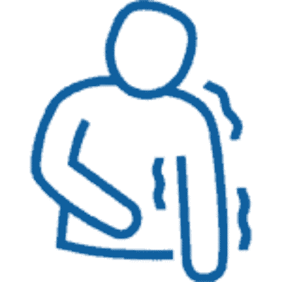 Icon einer Person mit herabhängendem, kraftlosem Arm – mögliches Zeichen für einen Schlaganfall.