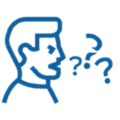 Icon einer Person mit Sprechblasen und Fragezeichen – Hinweis auf Sprachoder Verständigungsstörungen.